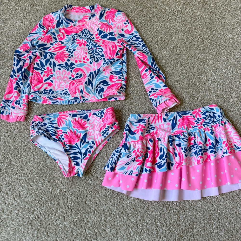 Cynthia Rowley Pink and Blue Kids Swim Rashguard Set